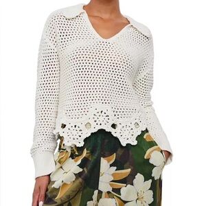 Rails Louise Crochet‎ Sweater in Ivory - Floral Scalloped Hem - Size Small